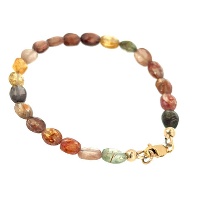 One 6.75'' multi sapphire gemstone bracelet faceted ovals with gold filled lobster claw