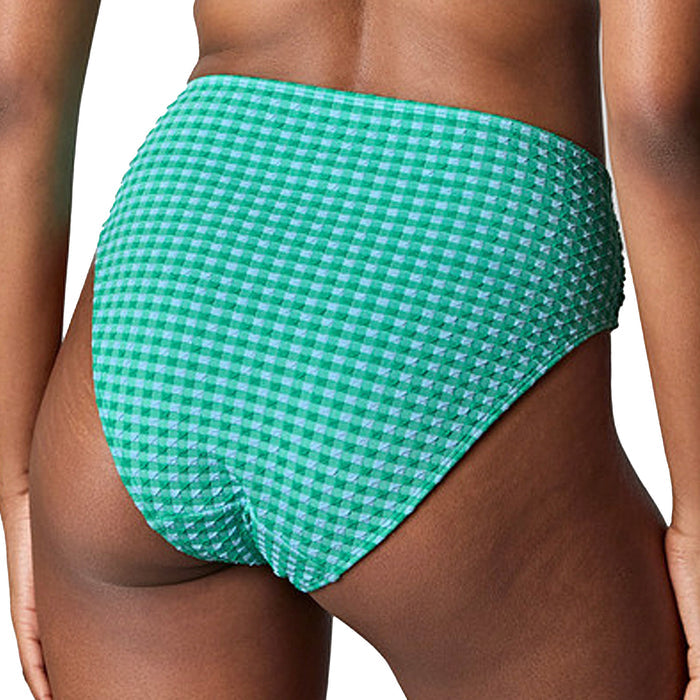 Panache Midi Gingham Gathered Bikini Bottoms SW1729 Green Gingham Back