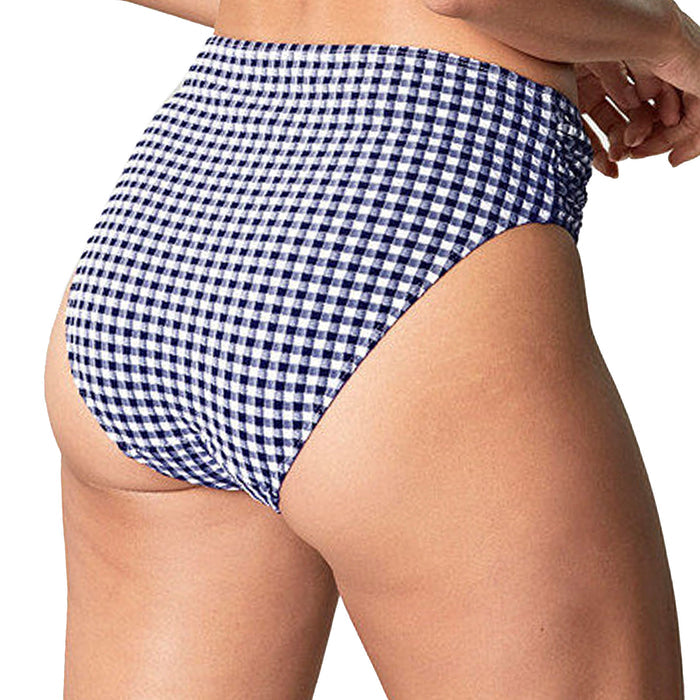 Panache Midi Gingham Gathered Bikini Bottoms SW1729 Navy Gingham Back