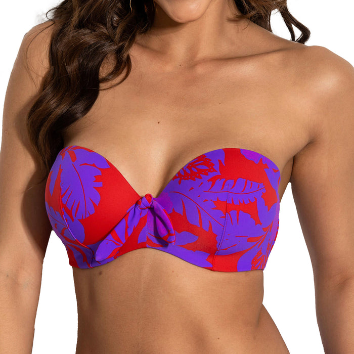 Pour Moi Heatwave Strapless Lightly Padded Bikini Top PM86000 Red Purple Front