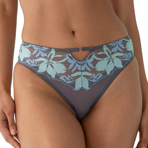 Pour Moi Roxanne Embroidered High Leg Mesh Brief PM22611 Slate Mint Blue Front