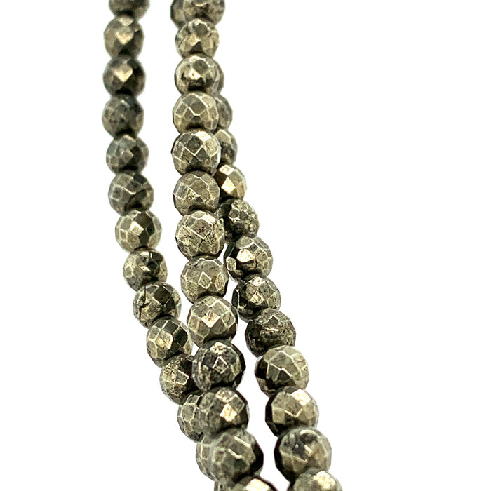 One Pyrite 4mm faceted round 15'' gemstone strand