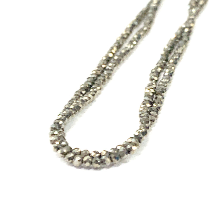 One Pyrite silver coated 2mm faceted round 15'' gemstone strand