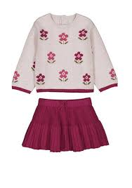 Raspberry Flower Skirt Set