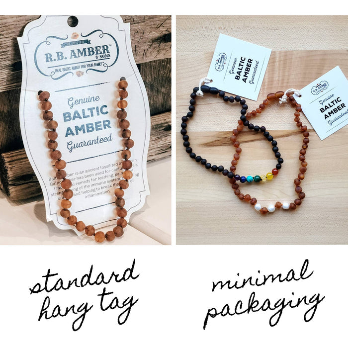 R.B. Amber Jewelry - Raw Multi Baltic Amber Necklace: Standard Hang Tag / 12-13 inches