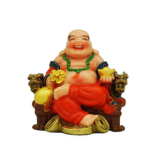 Red Robe Laughing Buddha on Dragon's Chair
