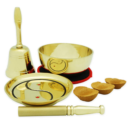 Singing Bowl w/ Metal Mallet, Fortune Bell and Tai Chi Plate