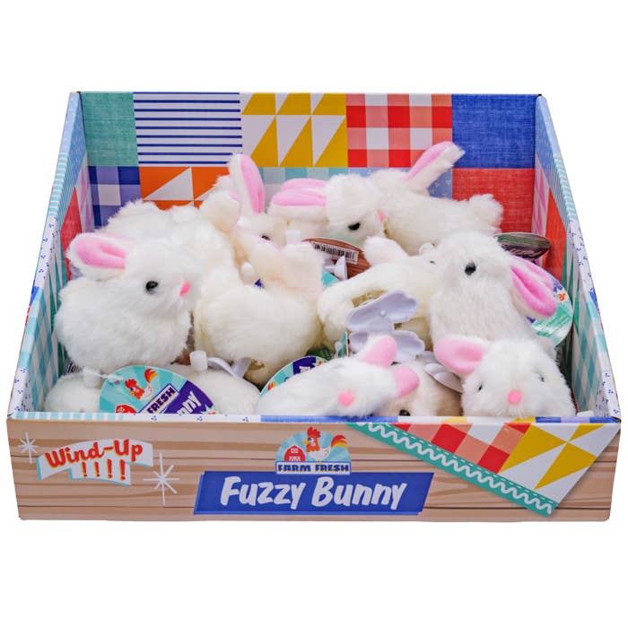 Toysmith - Farm Fresh White Fuzzy Bunny Wind Ups, Spring, Hopping
