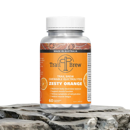 Trail Brew Chewable Electrolyte Tabs | Bottle of 60 | Zesty Orange