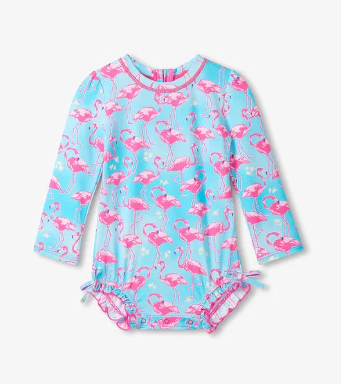 Whimsical Flamingo Rashguard Swimsuit